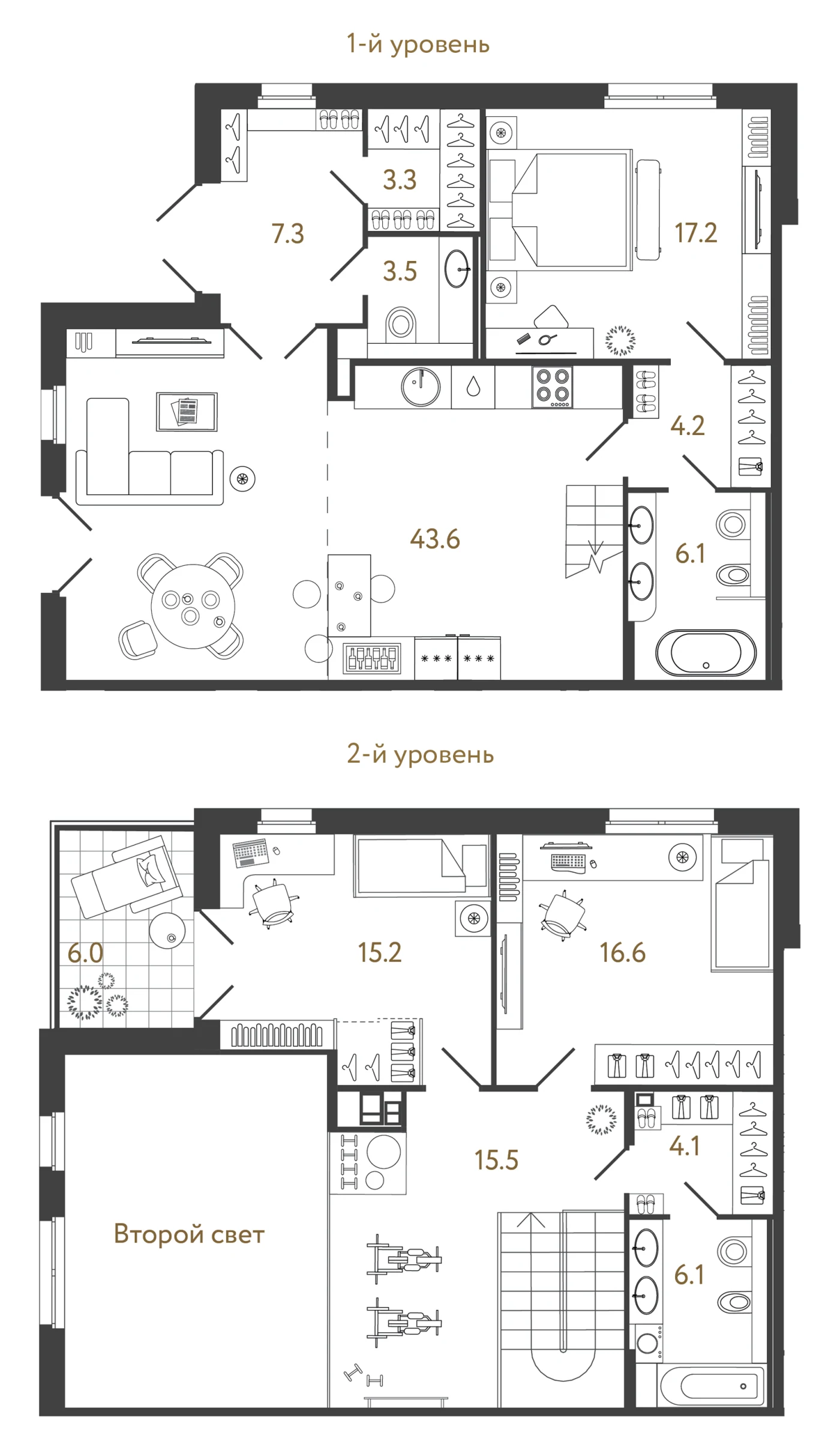 Планировка 3-комнатный 142,7 м² в лаундж-комплексе «Репин» — Лаундж-комплекс «Репин»