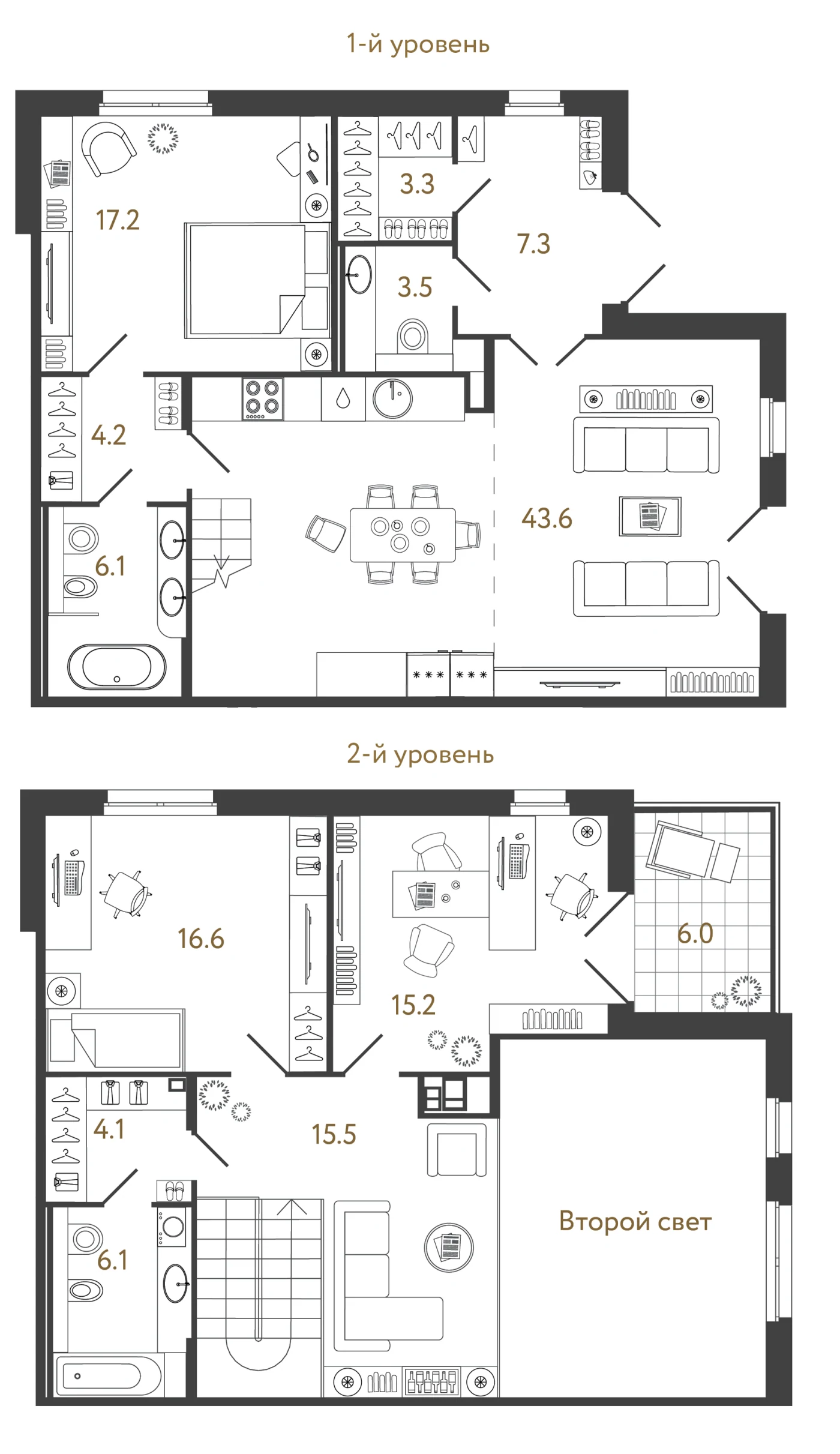 Планировка 3-комнатный 142,7 м² в лаундж-комплексе «Репин» — Лаундж-комплекс «Репин»