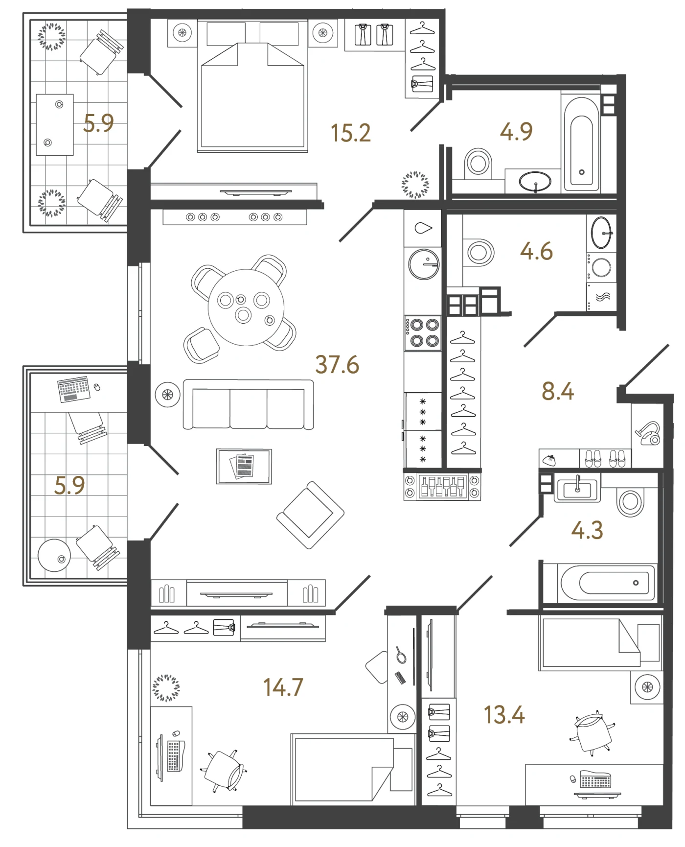 Планировка 3-комнатный 103,1 м² в лаундж-комплексе «Репин» — Лаундж-комплекс «Репин»