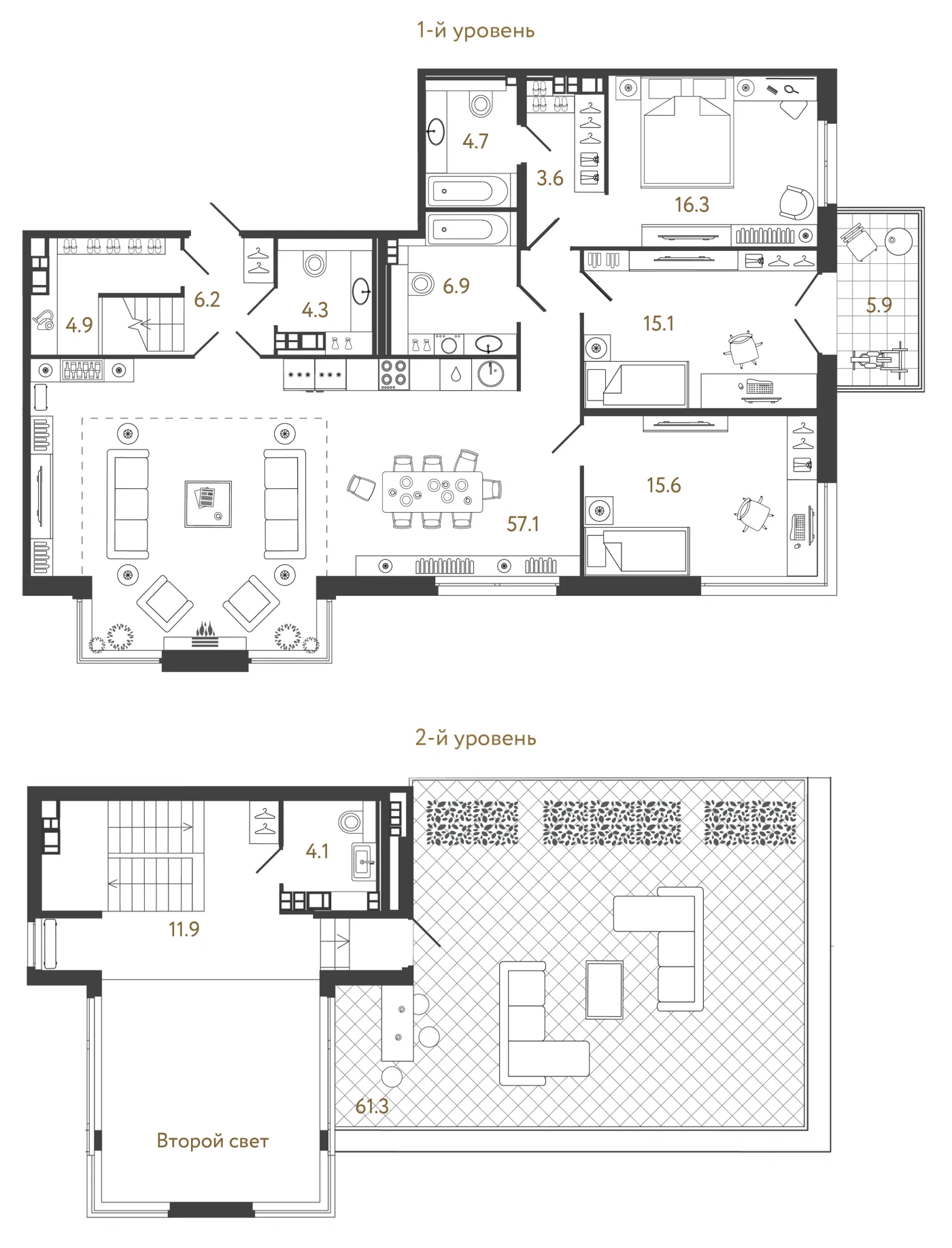 Планировка 3-комнатный 150,7 м² в лаундж-комплексе «Репин» — Лаундж-комплекс «Репин»